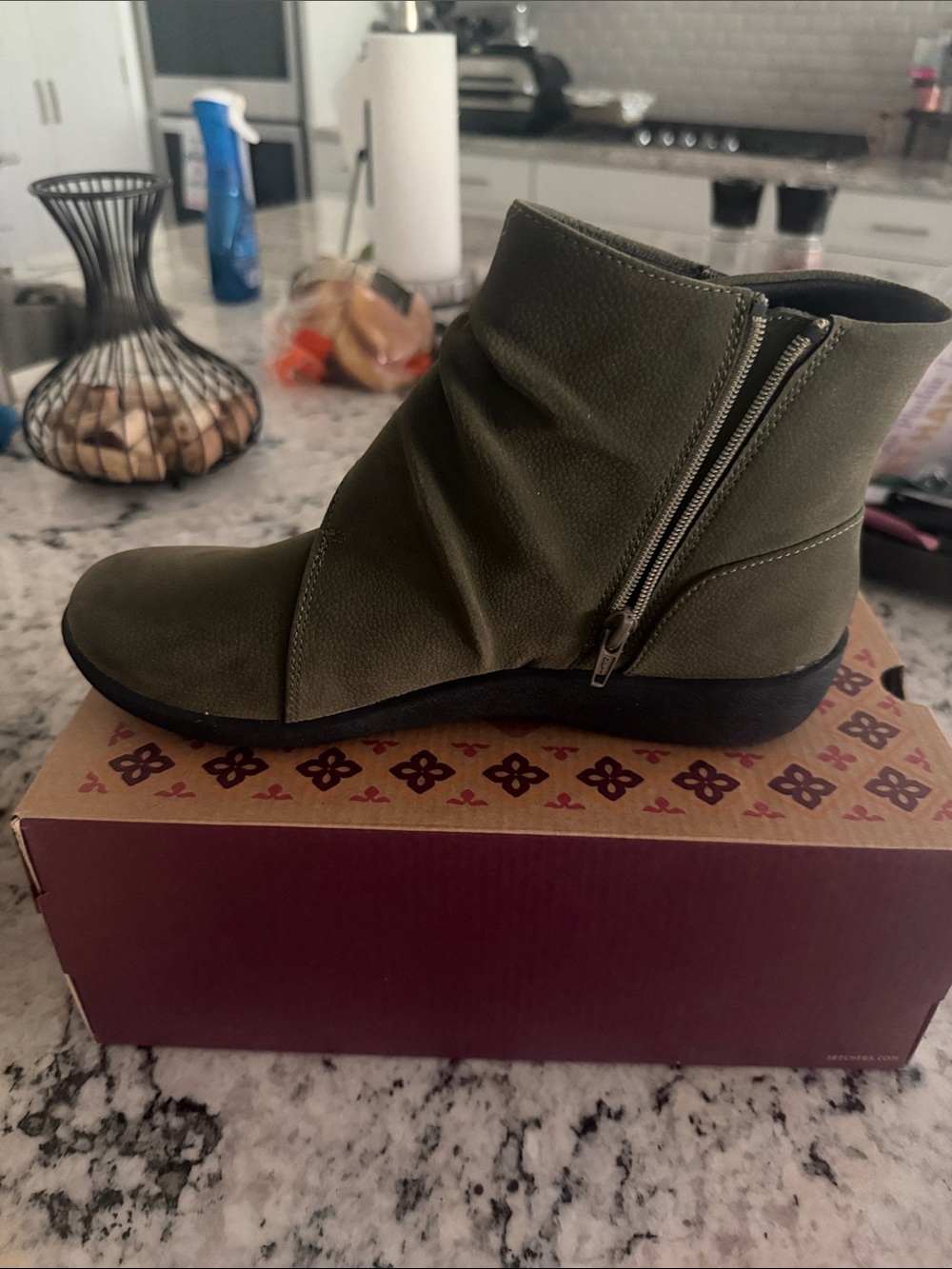 Clarks Olive Green Side-Zip Ankle Bootie